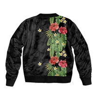 Hawaiian Hibiscus Plumeria Bomber Jacket Tropical Leaves