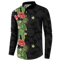 Hawaiian Hibiscus Plumeria Button Sweatshirt Tropical Leaves