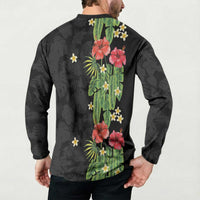 Hawaiian Hibiscus Plumeria Button Sweatshirt Tropical Leaves
