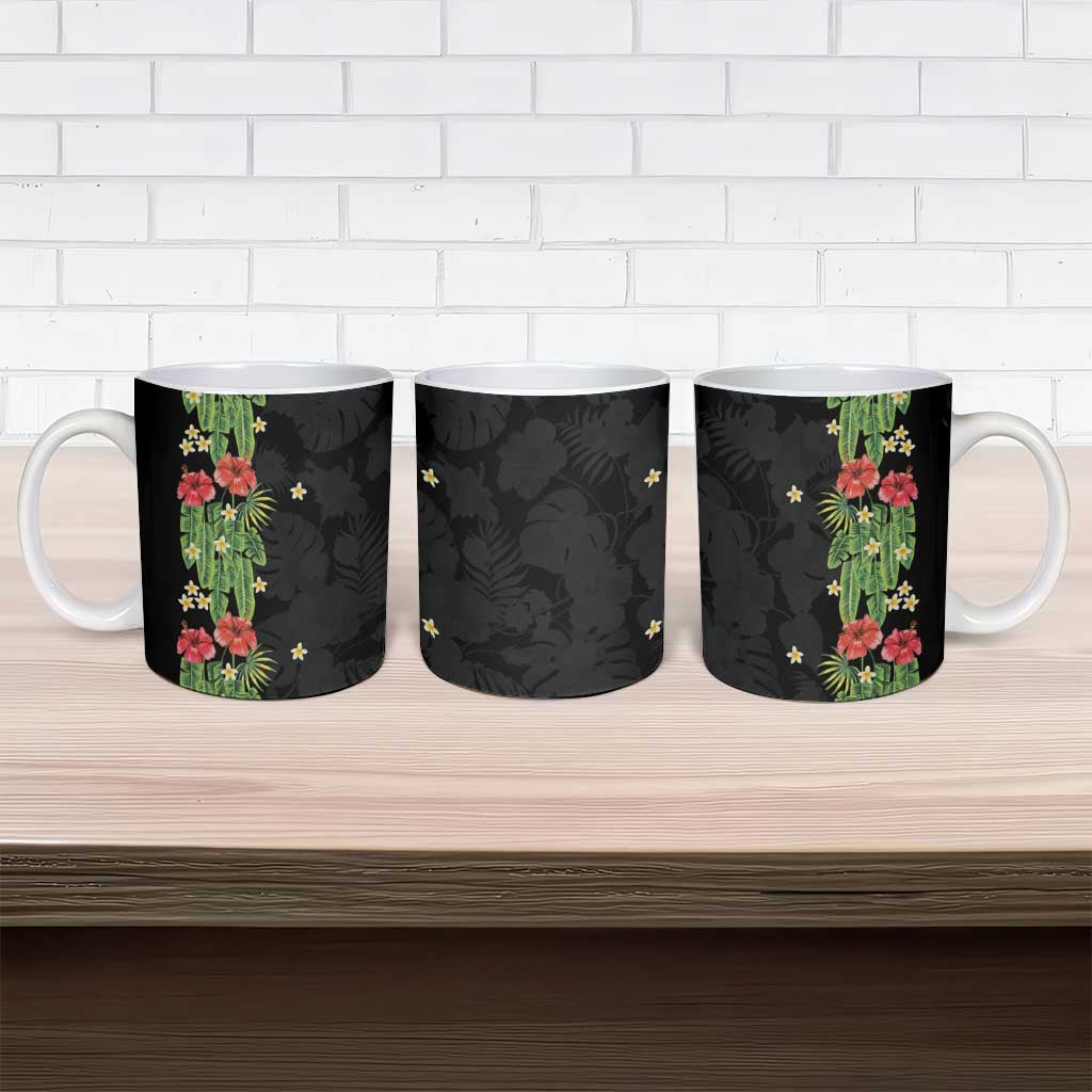 Hawaiian Hibiscus Plumeria Ceramic Mug Tropical Leaves