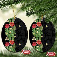Hawaiian Hibiscus Plumeria Ceramic Ornament Tropical Leaves LT01 Oval Black - Polynesian Pride