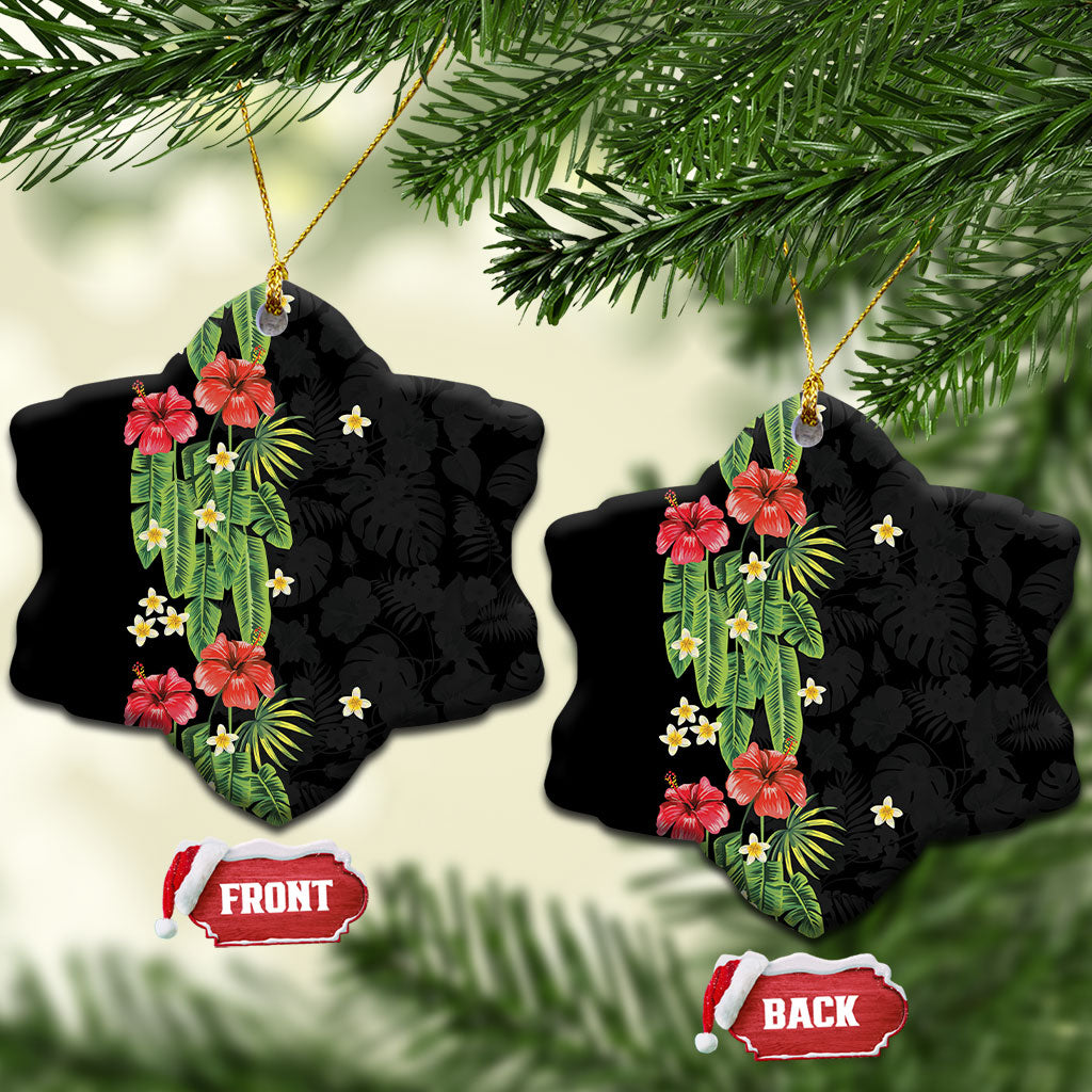 Hawaiian Hibiscus Plumeria Ceramic Ornament Tropical Leaves LT01 Snow Flake Black - Polynesian Pride