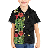 Hawaiian Hibiscus Plumeria Family Matching Off Shoulder Maxi Dress and Hawaiian Shirt Tropical Leaves LT01 Son's Shirt Black - Polynesian Pride