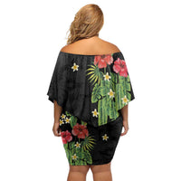 Hawaiian Hibiscus Plumeria Family Matching Off Shoulder Short Dress and Hawaiian Shirt Tropical Leaves LT01 - Polynesian Pride