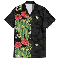 Hawaiian Hibiscus Plumeria Family Matching Puletasi and Hawaiian Shirt Tropical Leaves LT01 Dad's Shirt - Short Sleeve Black - Polynesian Pride