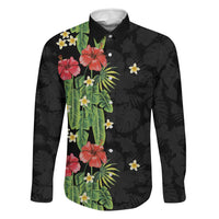 Hawaiian Hibiscus Plumeria Family Matching Tank Maxi Dress and Hawaiian Shirt Tropical Leaves LT01 Dad's Shirt - Long Sleeve Black - Polynesian Pride