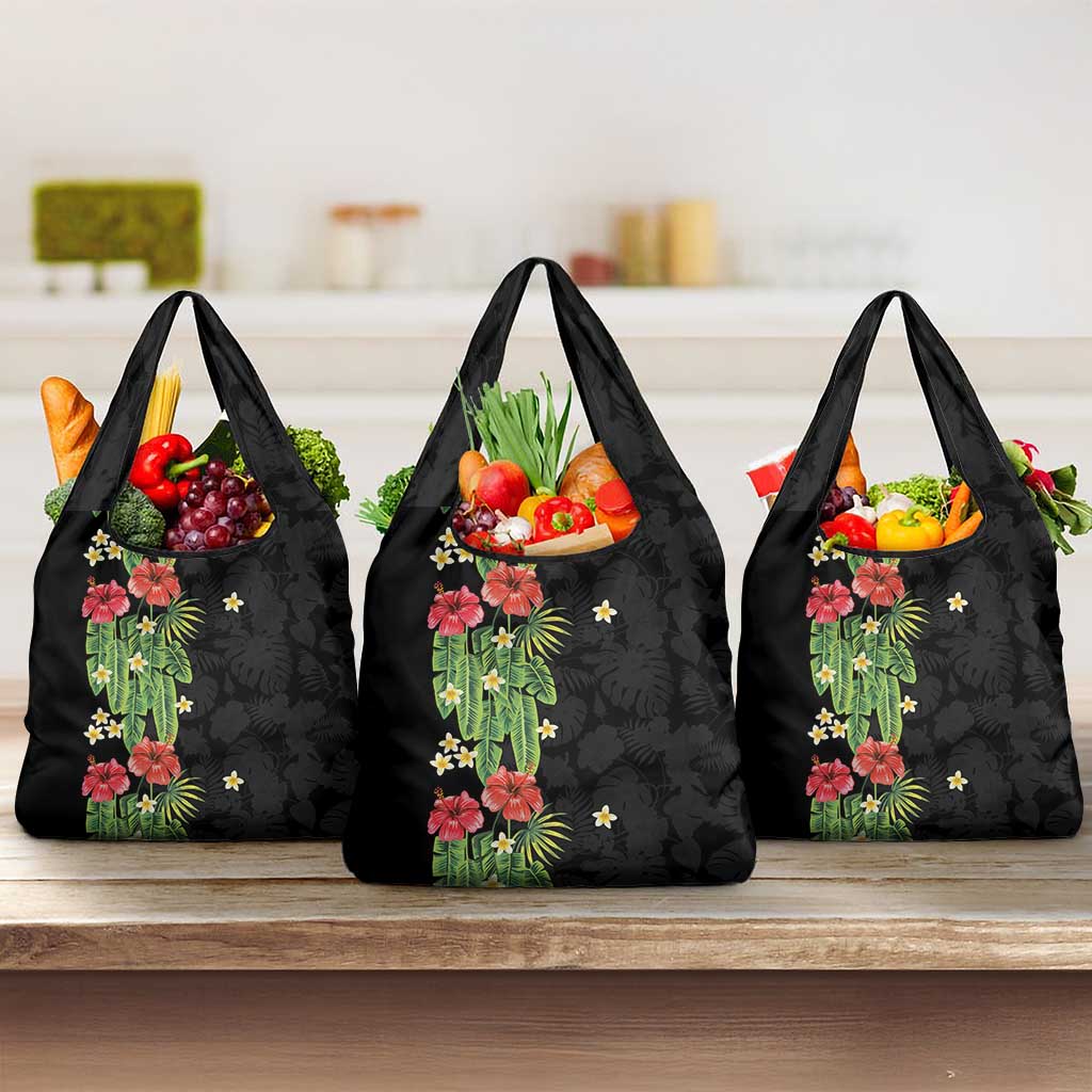 Hawaiian Hibiscus Plumeria Grocery Bag Tropical Leaves