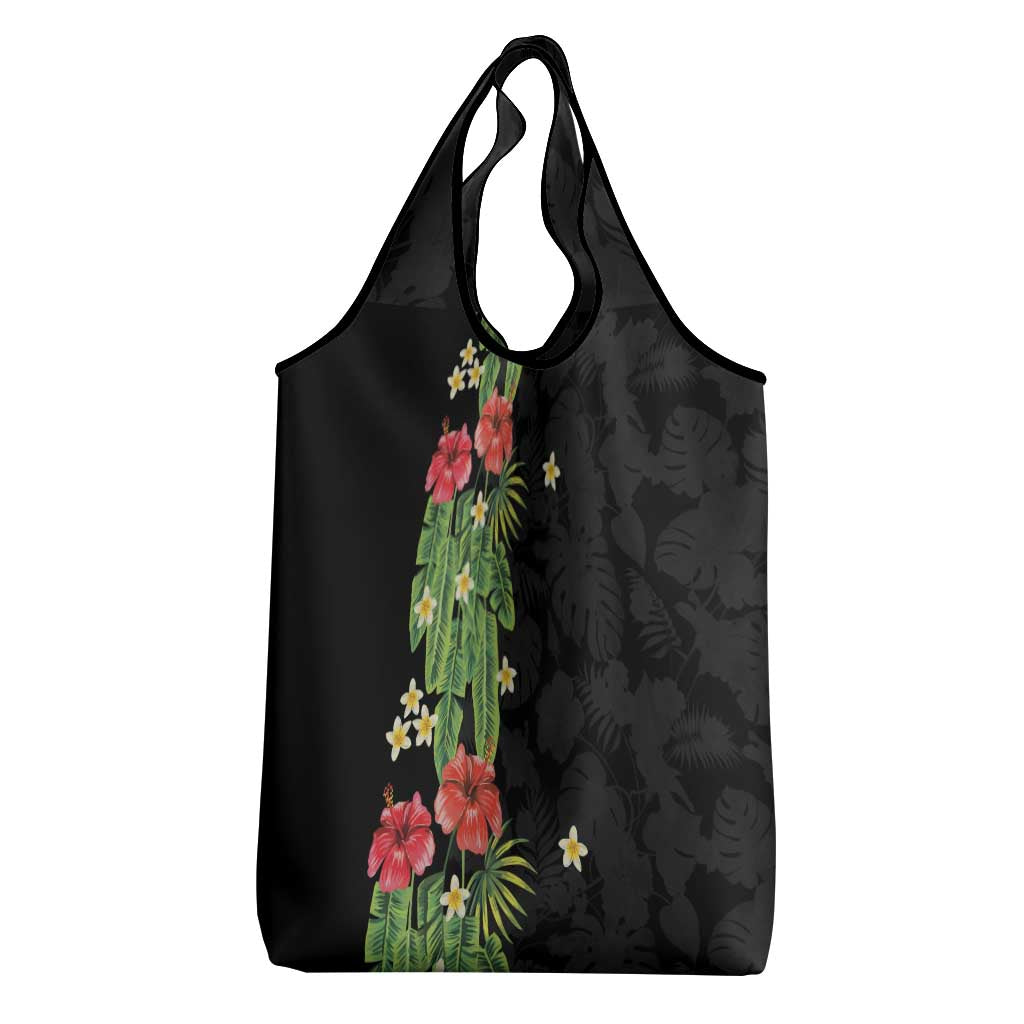 Hawaiian Hibiscus Plumeria Grocery Bag Tropical Leaves