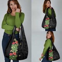 Hawaiian Hibiscus Plumeria Grocery Bag Tropical Leaves