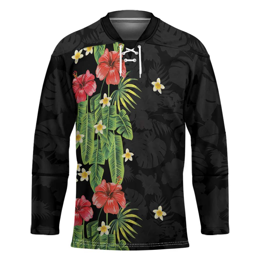 Hawaiian Hibiscus Plumeria Hockey Jersey Tropical Leaves