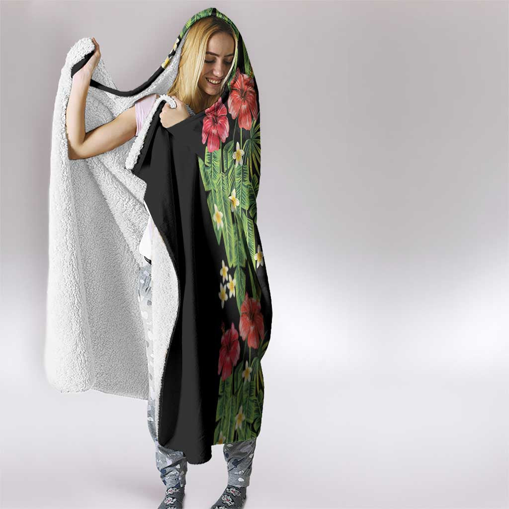 Hawaiian Hibiscus Plumeria Hooded Blanket Tropical Leaves