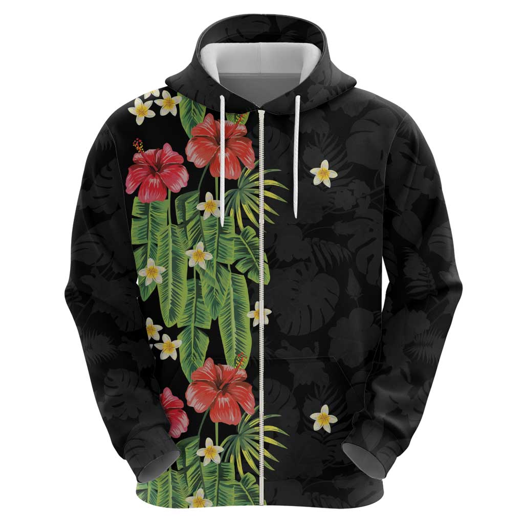 Hawaiian Hibiscus Plumeria Hoodie Tropical Leaves