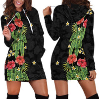 Hawaiian Hibiscus Plumeria Hoodie Dress Tropical Leaves