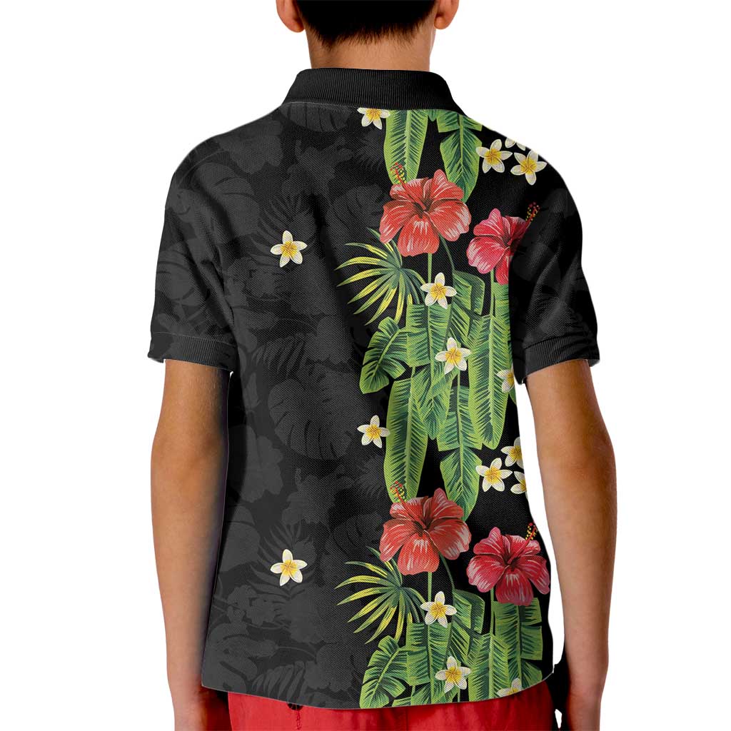 Hawaiian Hibiscus Plumeria Kid Polo Shirt Tropical Leaves