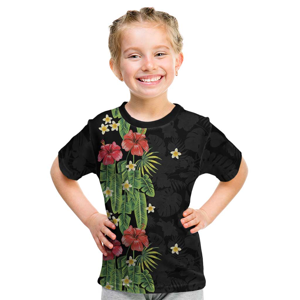 Hawaiian Hibiscus Plumeria Kid T Shirt Tropical Leaves