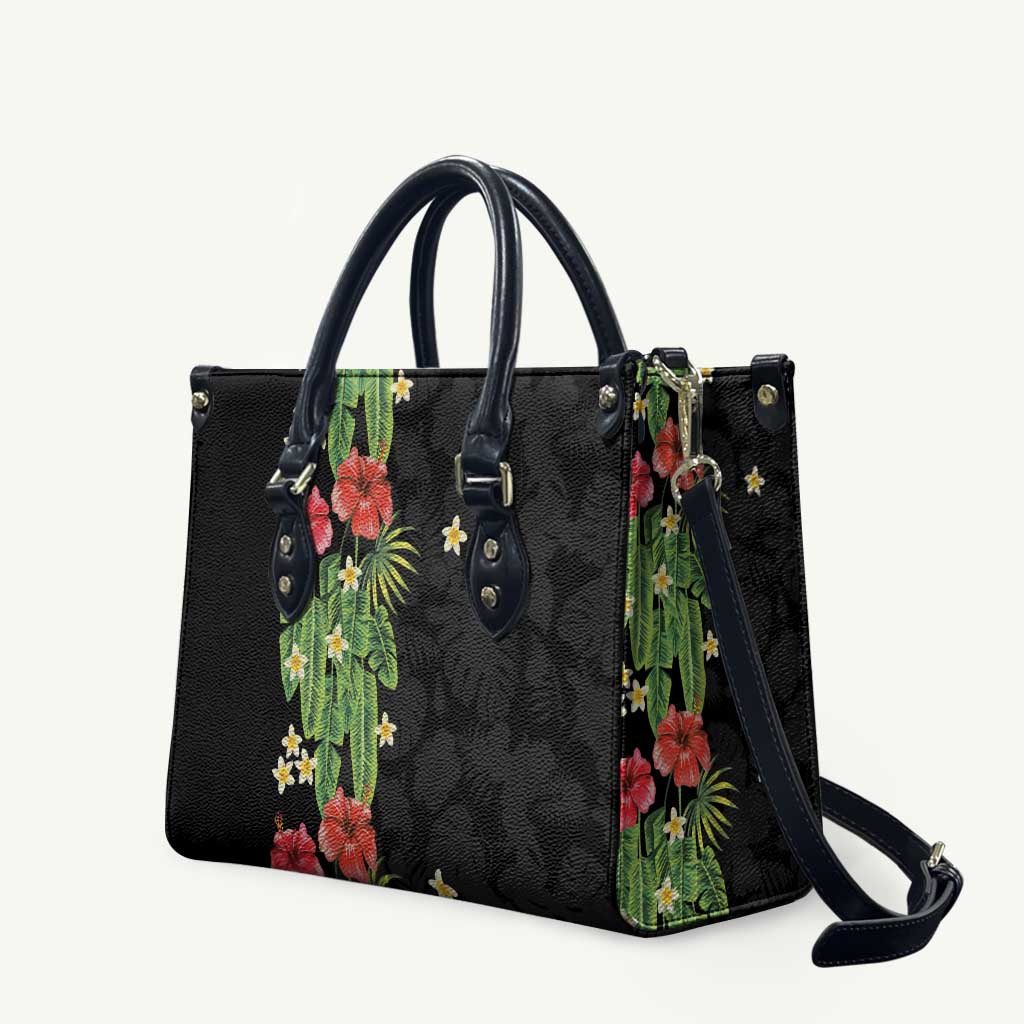 Hawaiian Hibiscus Plumeria Leather Bag Tropical Leaves