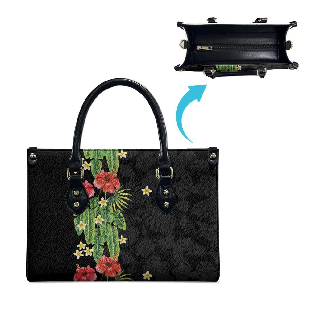 Hawaiian Hibiscus Plumeria Leather Bag Tropical Leaves