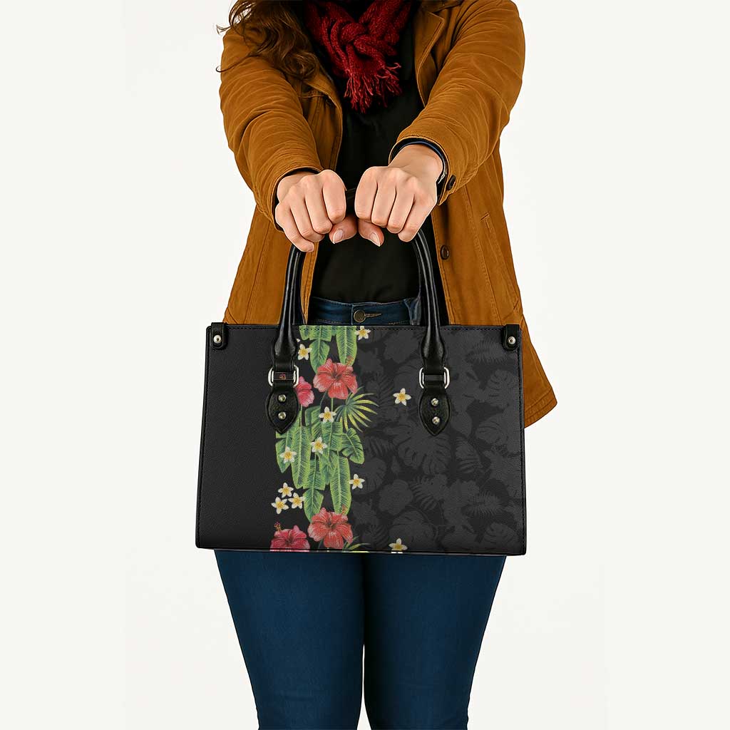 Hawaiian Hibiscus Plumeria Leather Bag Tropical Leaves