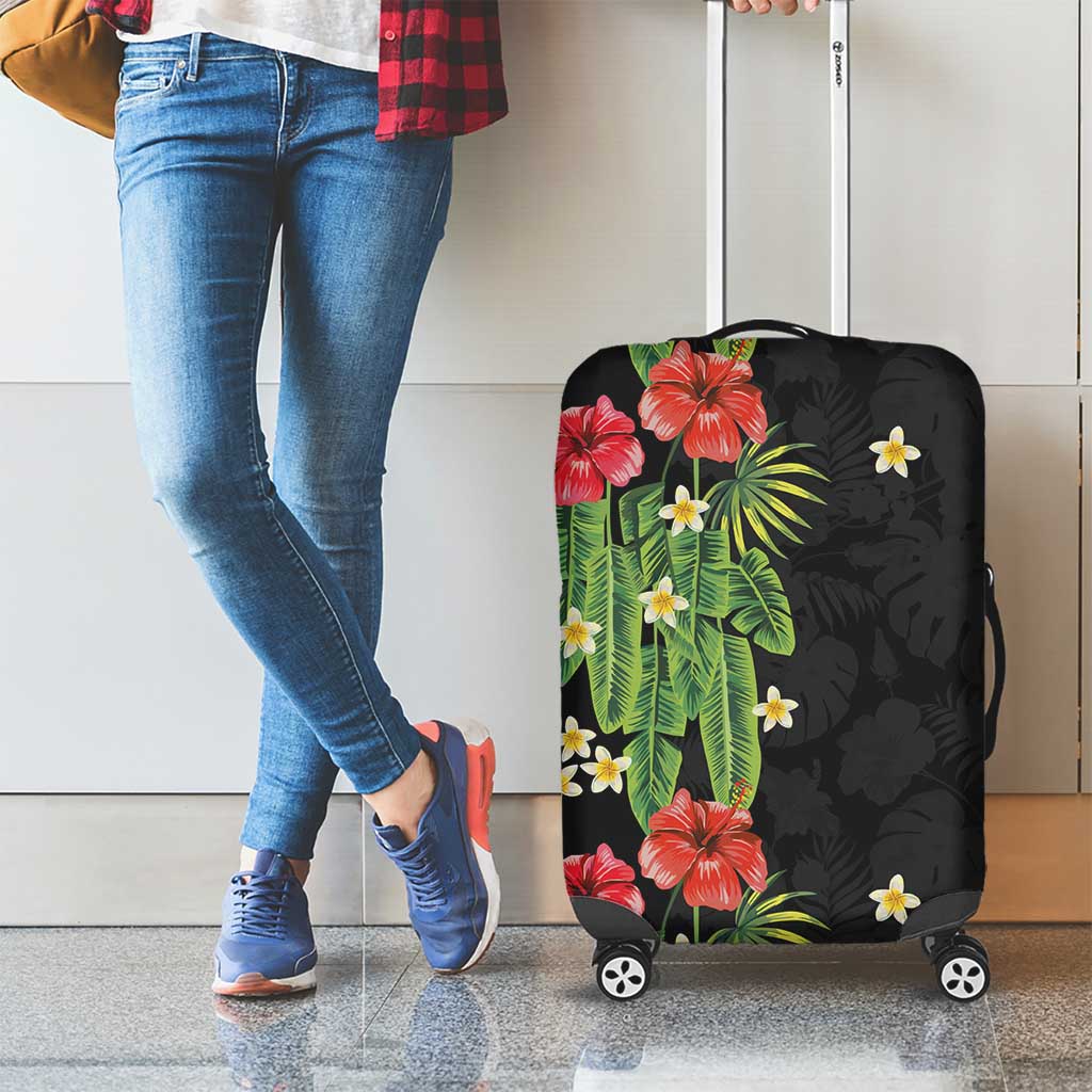 Hawaiian Hibiscus Plumeria Luggage Cover Tropical Leaves