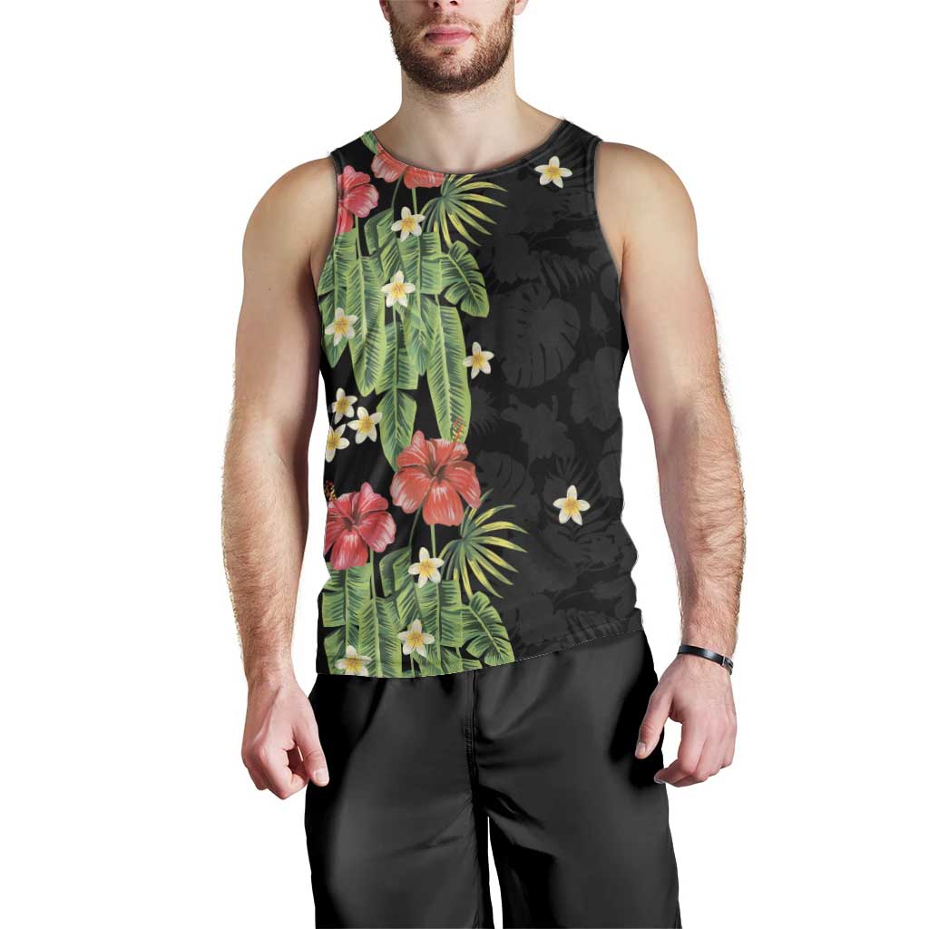 Hawaiian Hibiscus Plumeria Men Tank Top Tropical Leaves