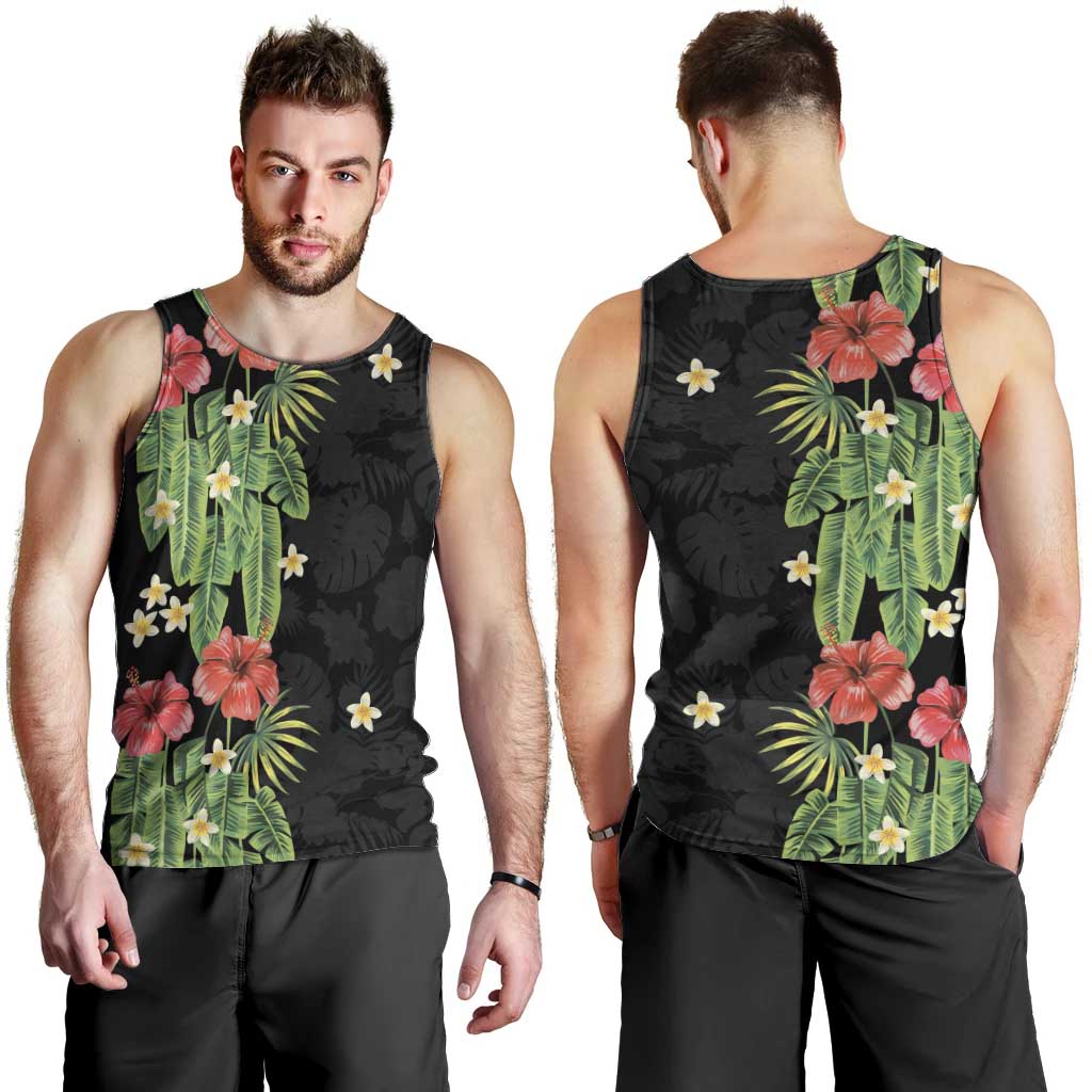 Hawaiian Hibiscus Plumeria Men Tank Top Tropical Leaves