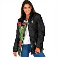 Hawaiian Hibiscus Plumeria Padded Jacket Tropical Leaves