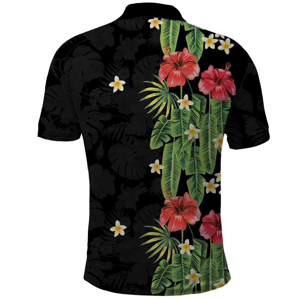 Hawaiian Hibiscus Plumeria Polo Shirt Tropical Leaves