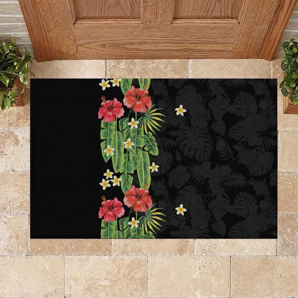 Hawaiian Hibiscus Plumeria Rubber Doormat Tropical Leaves