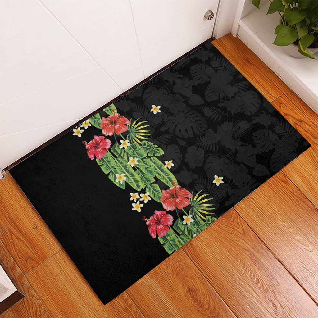 Hawaiian Hibiscus Plumeria Rubber Doormat Tropical Leaves