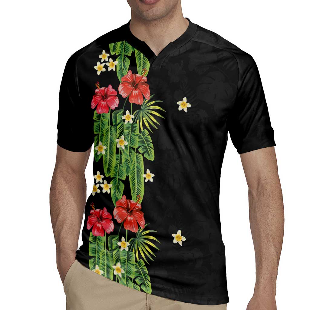 Hawaiian Hibiscus Plumeria Rugby Jersey Tropical Leaves