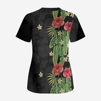 Hawaiian Hibiscus Plumeria Scrub Top Tropical Leaves