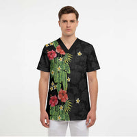Hawaiian Hibiscus Plumeria Scrub Top Tropical Leaves