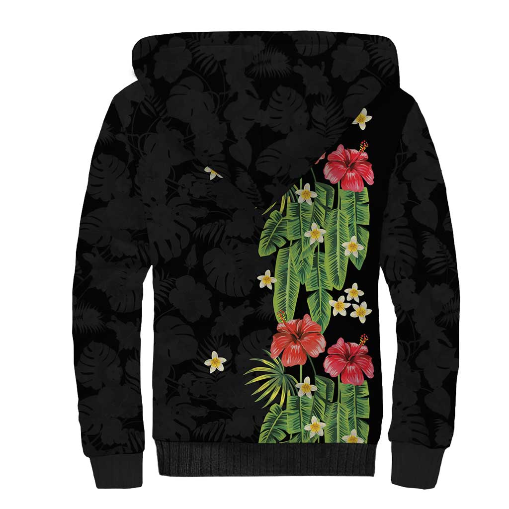 Hawaiian Hibiscus Plumeria Sherpa Hoodie Tropical Leaves