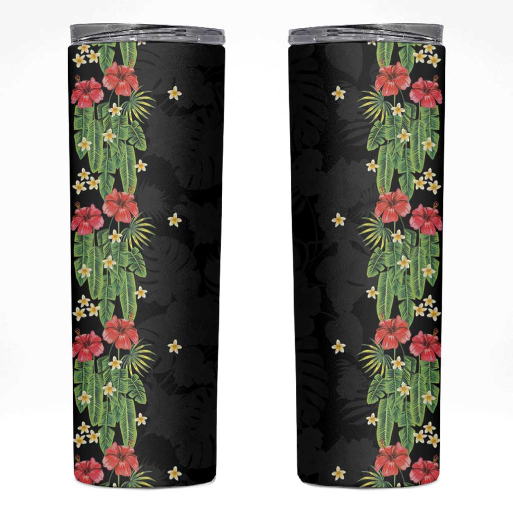 Hawaiian Hibiscus Plumeria Skinny Tumbler Tropical Leaves