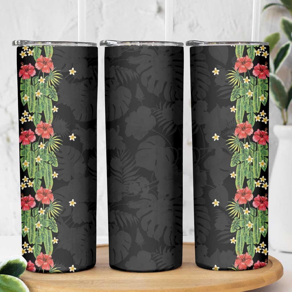 Hawaiian Hibiscus Plumeria Skinny Tumbler Tropical Leaves