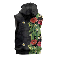 Hawaiian Hibiscus Plumeria Sleeveless Hoodie Tropical Leaves