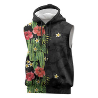 Hawaiian Hibiscus Plumeria Sleeveless Zip Hoodie Tropical Leaves