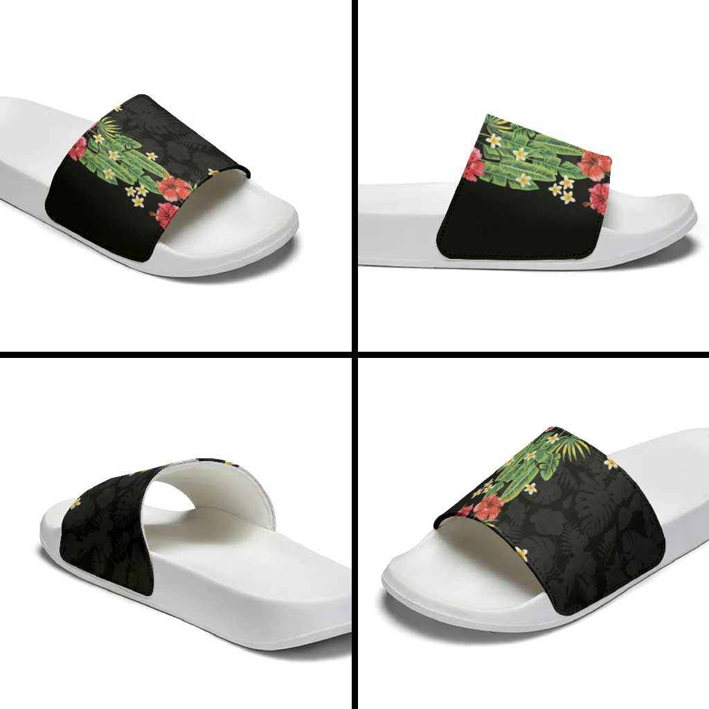Hawaiian Hibiscus Plumeria Slide Sandals Tropical Leaves