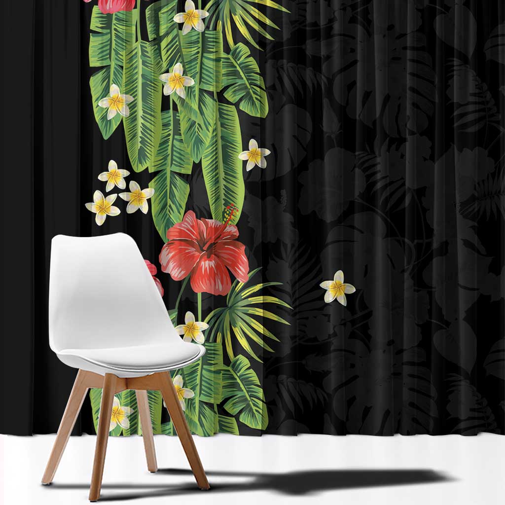 Hawaiian Hibiscus Plumeria Window Curtain Tropical Leaves