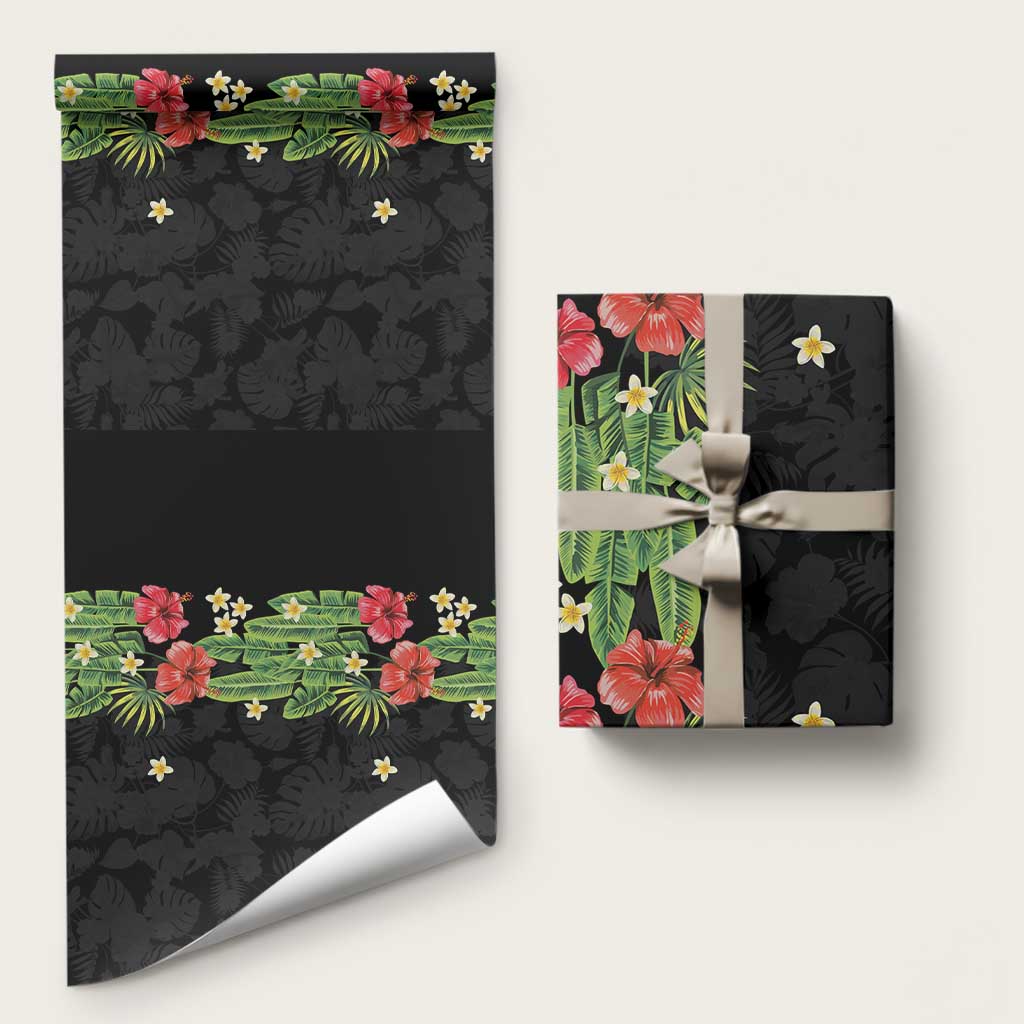 Hawaiian Hibiscus Plumeria Wrapping Paper Tropical Leaves