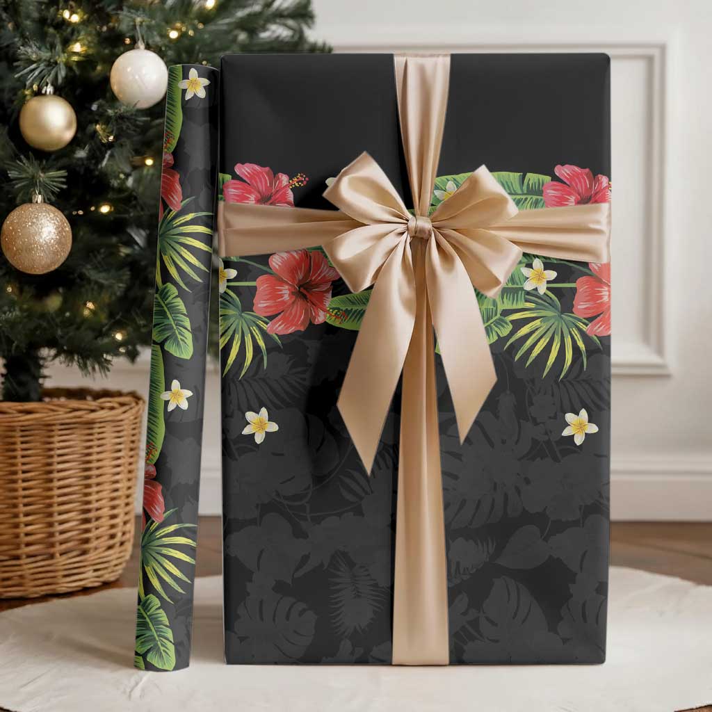 Hawaiian Hibiscus Plumeria Wrapping Paper Tropical Leaves