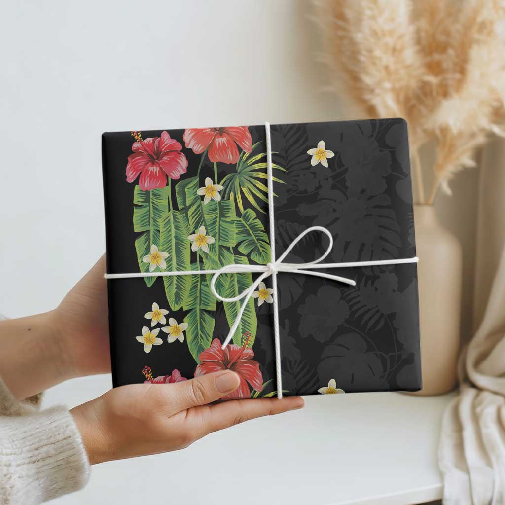 Hawaiian Hibiscus Plumeria Wrapping Paper Tropical Leaves