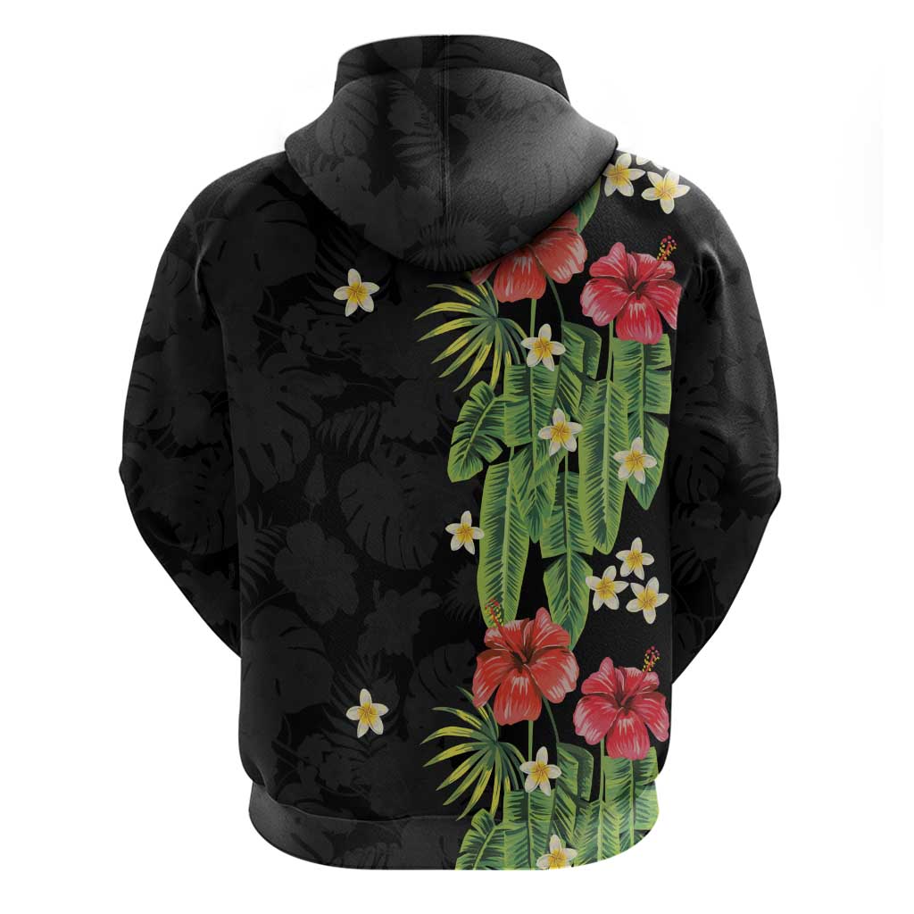 Hawaiian Hibiscus Plumeria Zip Hoodie Tropical Leaves
