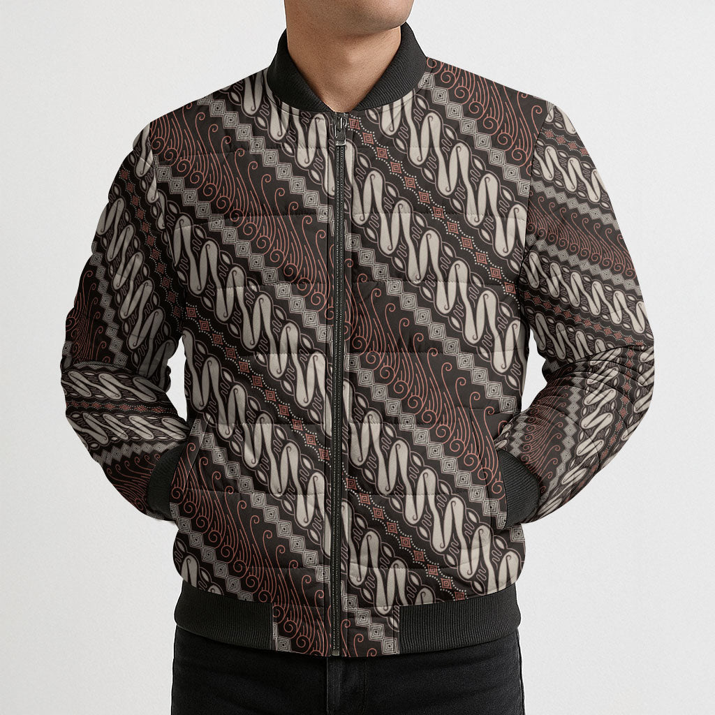 Yogyakarta Parang Batik Motifs Bomber Puffer Jacket Indonesian Traditional Pattern