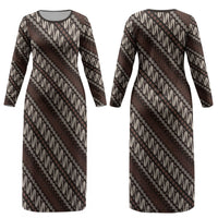 Yogyakarta Parang Batik Motifs Couples Matching Long Sleeve Bodycon Dress and Hawaiian Shirt Indonesian Traditional Pattern LT01 - Polynesian Pride