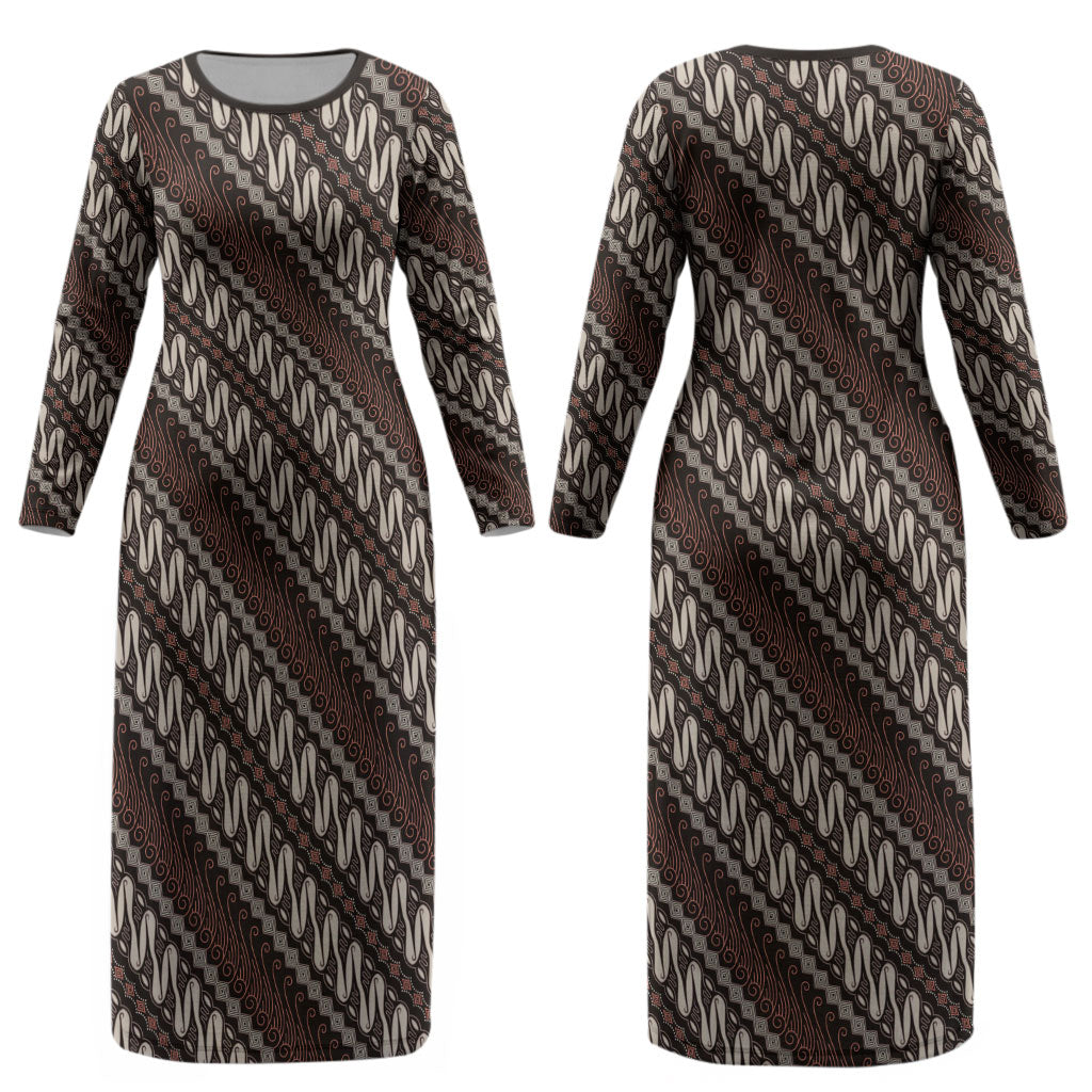 Yogyakarta Parang Batik Motifs Couples Matching Long Sleeve Bodycon Dress and Long Sleeve Button Shirt Indonesian Traditional Pattern LT01 - Polynesian Pride