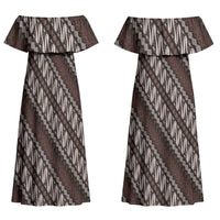 Yogyakarta Parang Batik Motifs Couples Matching Off Shoulder Maxi Dress and Long Sleeve Button Shirt Indonesian Traditional Pattern LT01 - Polynesian Pride
