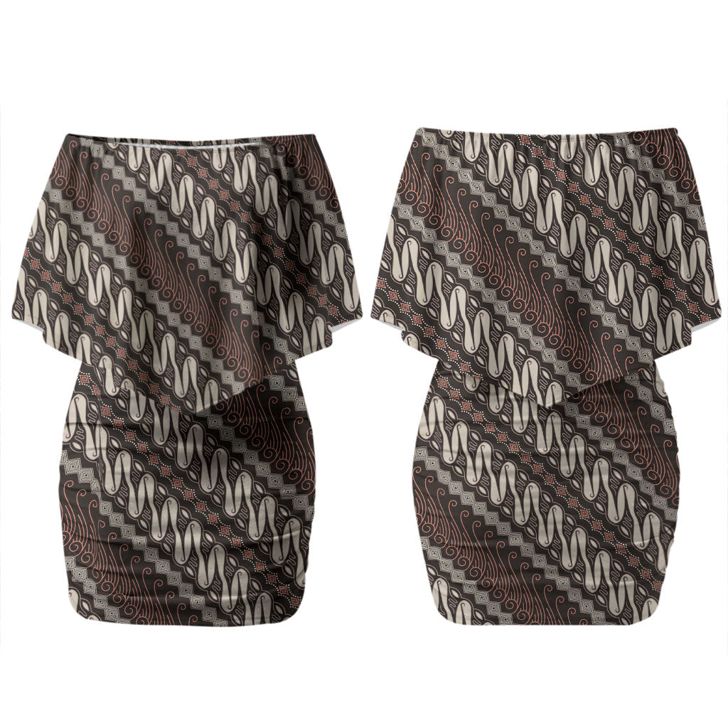 Yogyakarta Parang Batik Motifs Couples Matching Off Shoulder Short Dress and Long Sleeve Button Shirt Indonesian Traditional Pattern LT01 - Polynesian Pride