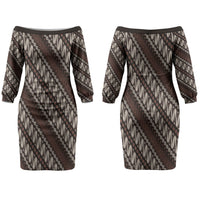 Yogyakarta Parang Batik Motifs Couples Matching Off The Shoulder Long Sleeve Dress and Long Sleeve Button Shirt Indonesian Traditional Pattern LT01 - Polynesian Pride