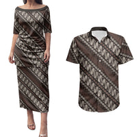 Yogyakarta Parang Batik Motifs Couples Matching Puletasi and Hawaiian Shirt Indonesian Traditional Pattern LT01 Brown - Polynesian Pride